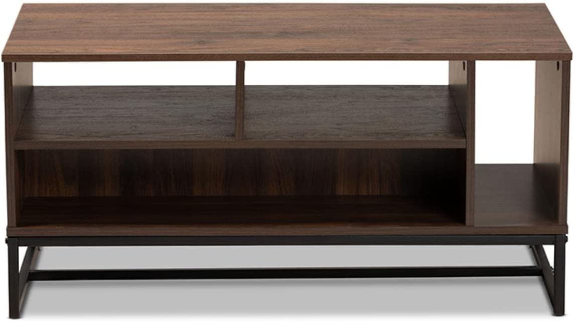 Baxton Studio Flannery Modern and Contemporary Walnut Brown Finished Wood and Black Finished Metal Coffee Table