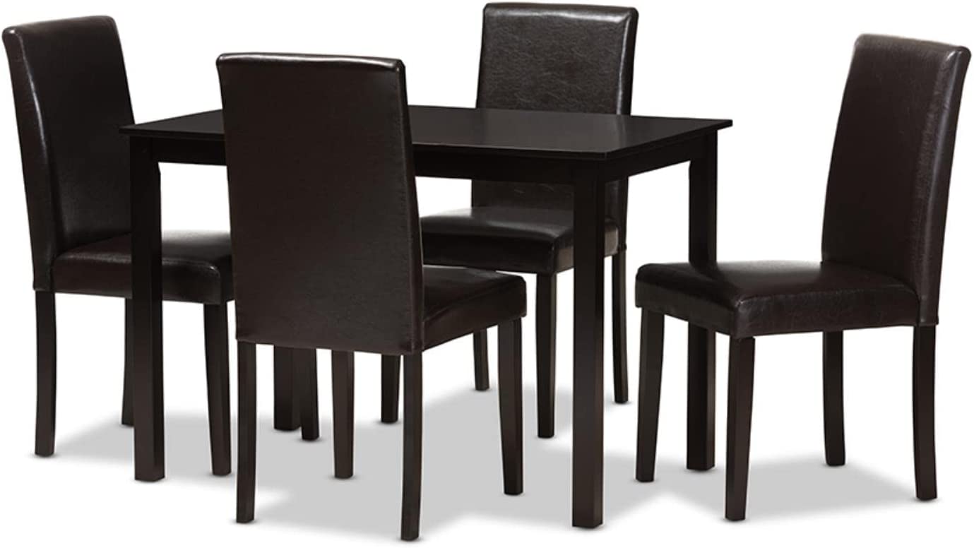 Baxton Studio Mia Modern and Contemporary Dark Brown Faux Leather Upholstered 5-Piece Dining Set Brown//Medium Wood/Contemporary/Table/Faux Leather/Solid Rubber Wood/Foam