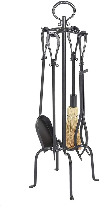 Minuteman International Loop 5-piece Wrought Iron Fireplace Tool Set, Graphite