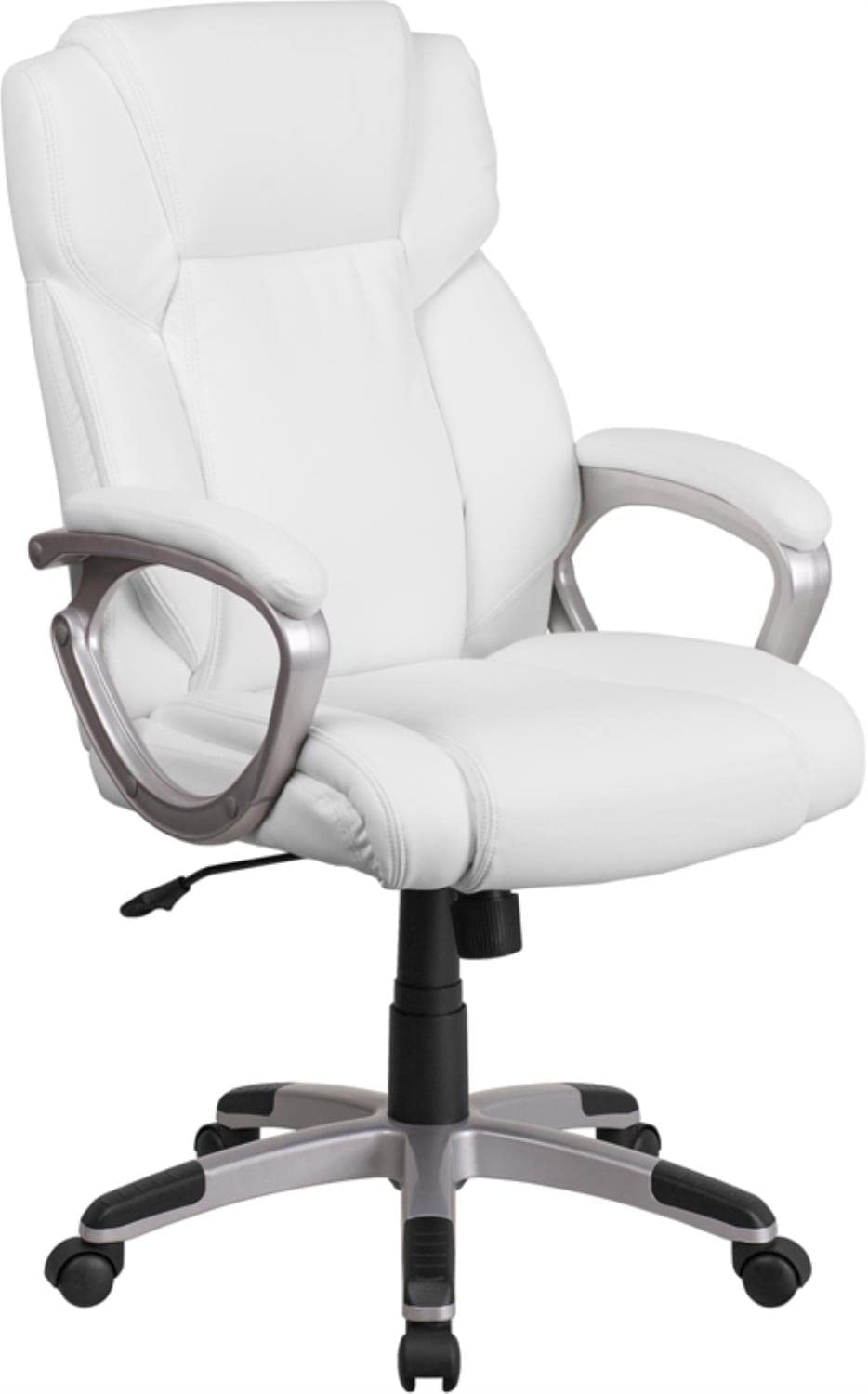 Flash Furniture Mid-Back White LeatherSoft Executive Swivel Office Chair with Padded Arms