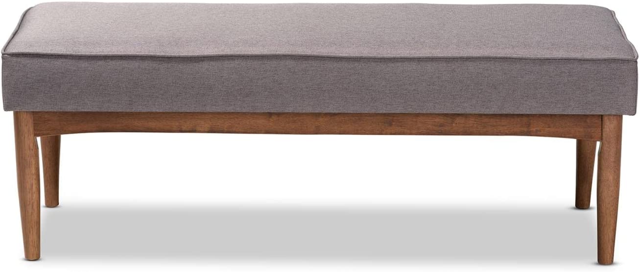 Baxton Studio Arvid Mid-Century Modern Gray Fabric Upholstered Wood Dining Bench