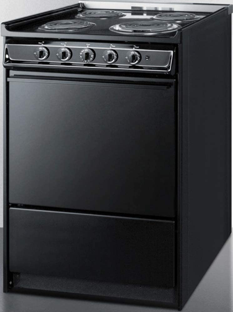 Summit TEM610CR 24&#34;&#34; Slide-In Electric Range with 4 Coil Elements 2.92 cu. ft. Capacity Chrome Drip Pans and Storage Compartment in Black