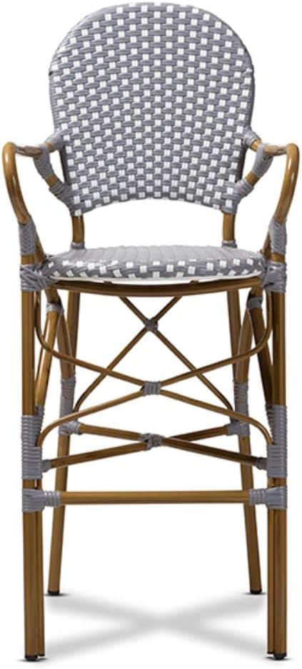 Baxton Studio Marguerite Classic French Indoor and Outdoor Grey and White Bamboo Style Bistro Stackable Bar Stool