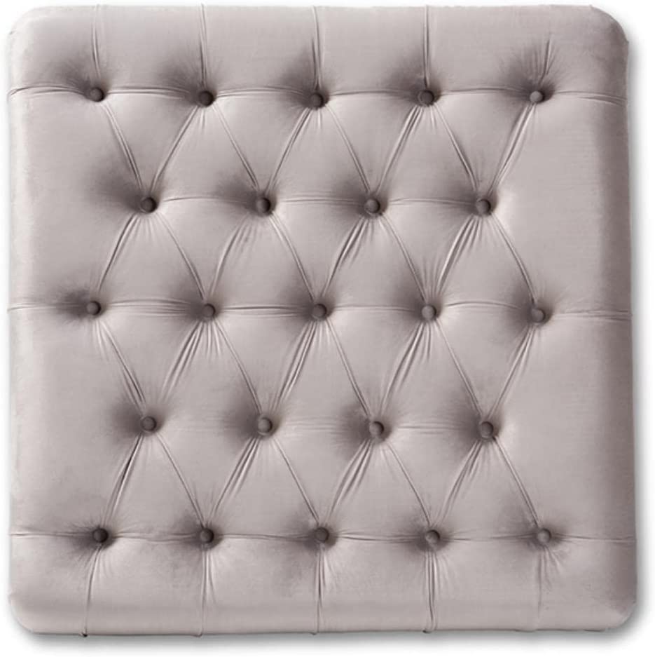 Velvet Fabric Button Tufted Cocktail Ottoman in Gray