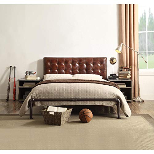 ACME Brancaster Queen Bed - 26210Q - Vintage Brown Top Grain Leather