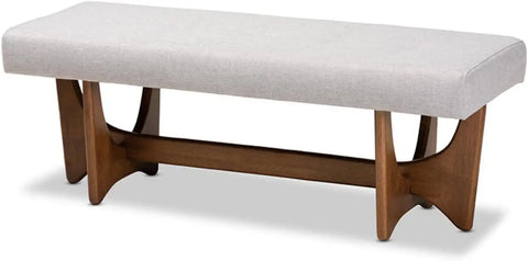 Baxton Studio Theo Mid-Century Modern Greyish Beige Fabric Upholstered Walnut Finished Bench