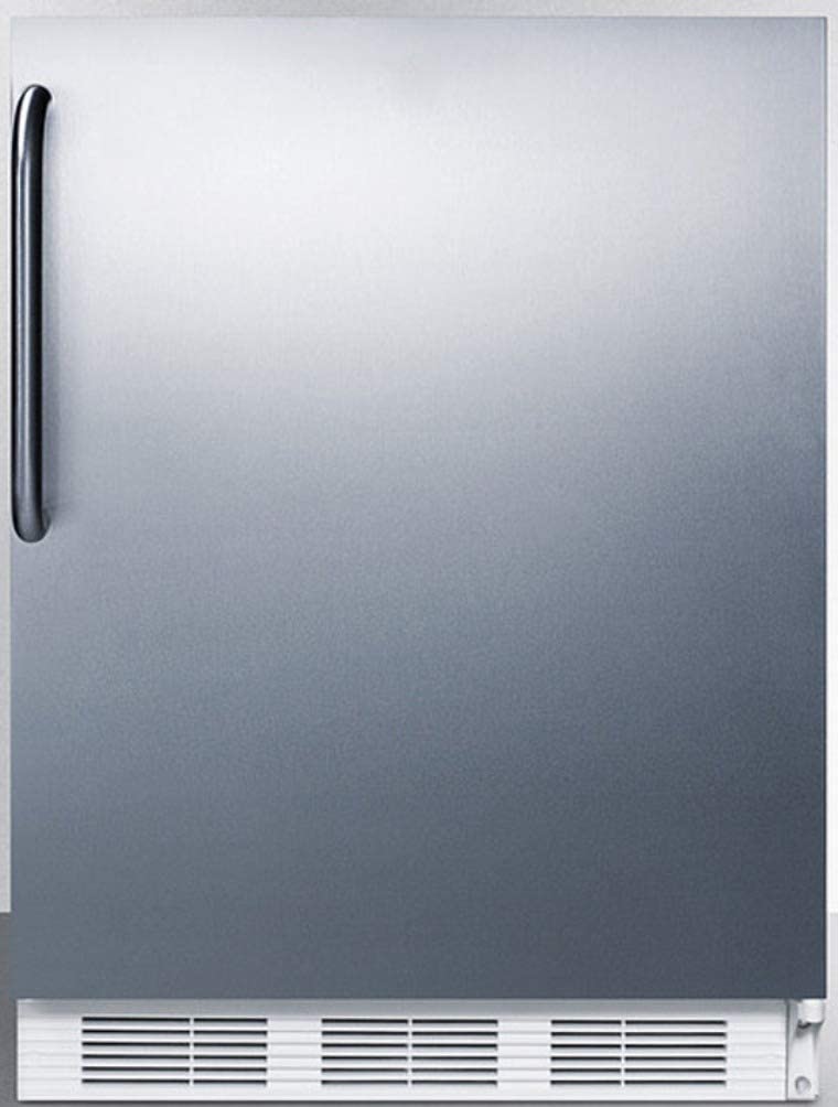 Summit Appliance CT661WSSTB Freestanding Counter Height Refrigerator-Freezer for Residential Use, Cycle Defrost with Stainless Steel Wrapped Door, Professional Towel Bar Handle and White Cabinet