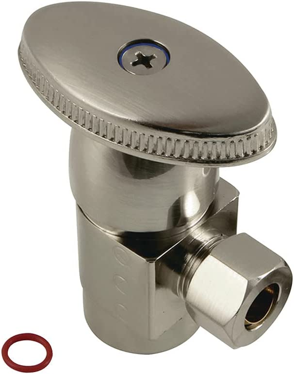 Kingston Brass CD43308VA Americana 1/2&#34; IPS x 3/8&#34; O.D. Anti-Seize Deluxe Quarter Turn Ceramic Hardisc Cartridge Angle Stop, Brushed Nickel