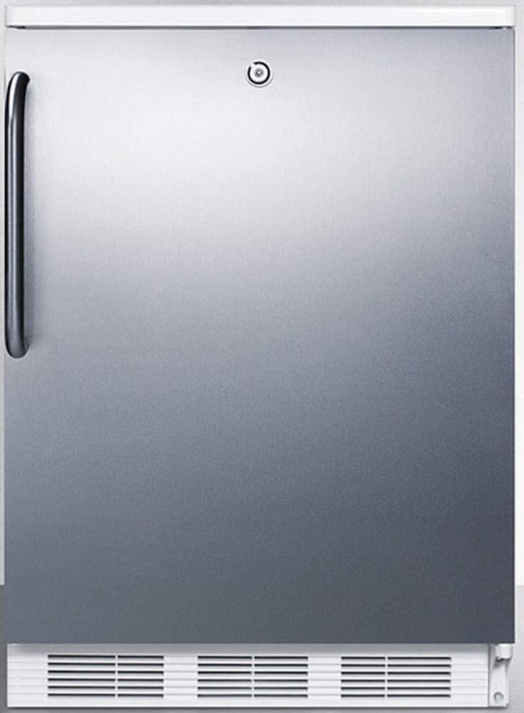 Summit Appliance FF6LW7SSTB Commercially Listed Freestanding All-Refrigerator for General Purpose Use with Auto Defrost, Lock, Stainless Steel Wrapped Door, Thin Handle and White Cabinet