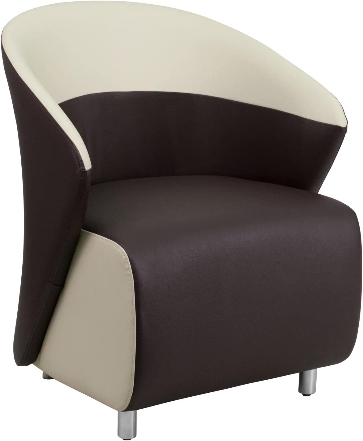 Flash Furniture Dark Brown LeatherSoft Curved Barrel Back Lounge Chair with Beige Detailing