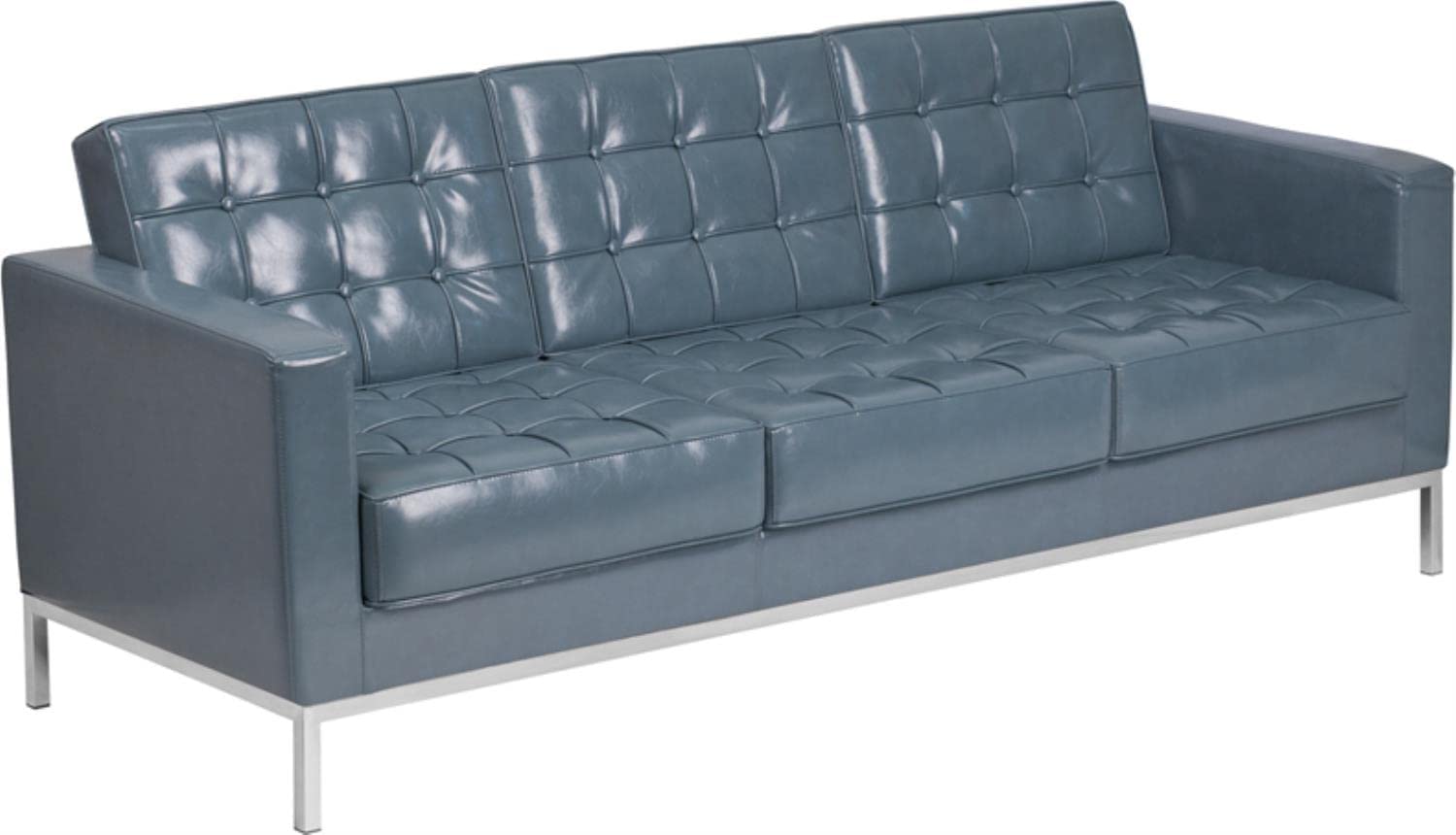 Flash Furniture HERCULES Lacey Series Contemporary Gray LeatherSoft Sofa with Stainless Steel Frame