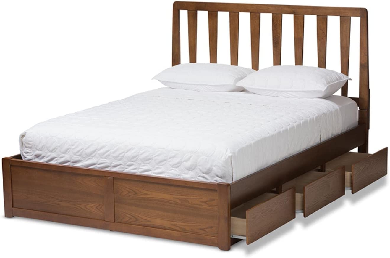 Baxton Studio Raurey Modern and Contemporary Walnut Finished Queen Size Storage Platform Bed