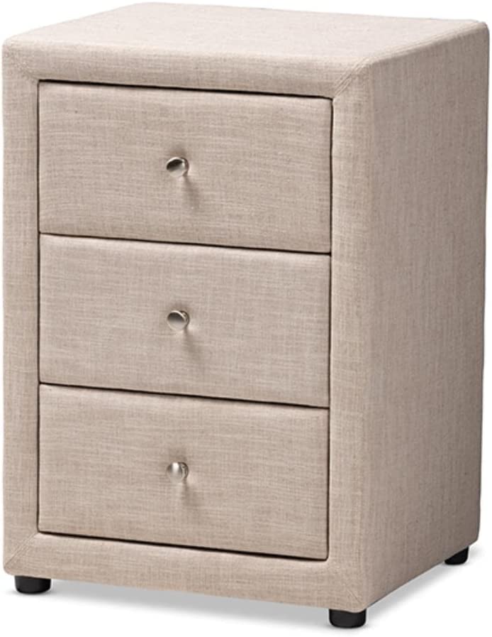 Baxton Studio Tessa Modern and Contemporary Fabric Upholstered 3-Drawer Nightstand