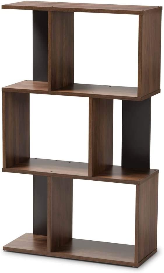 Baxton Studio Legende Modern and Contemporary Brown and Dark Grey Finished Display Bookcase