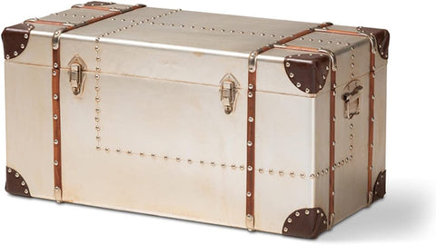 Baxton Studio 32&#34; Wide Bechet Silver Metal Storage Trunk
