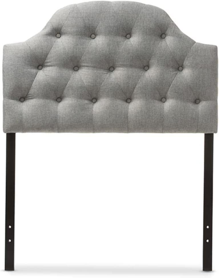 Baxton Studio Morris Modern and Contemporary Grey Fabric Upholstered Button-Tufted Scalloped Twin Size Headboard