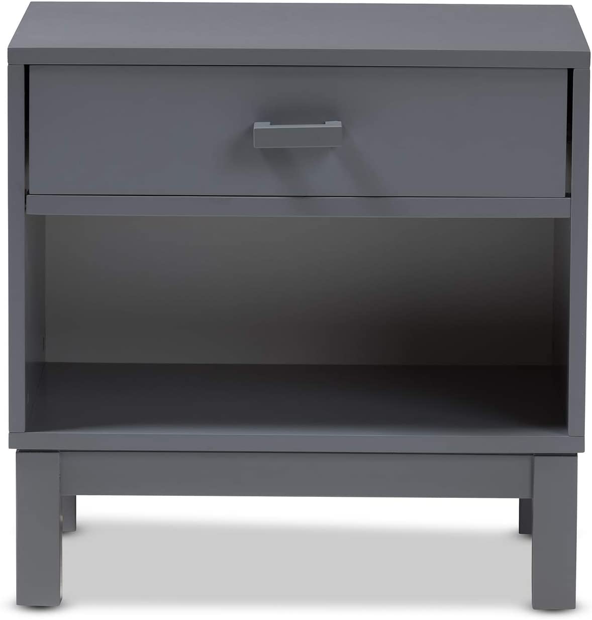 Baxton Studio Deirdre Modern and Contemporary Grey Wood 1-Drawer Nightstand/Contemporary/Grey/Light Wood/Rubber Wood/MDF