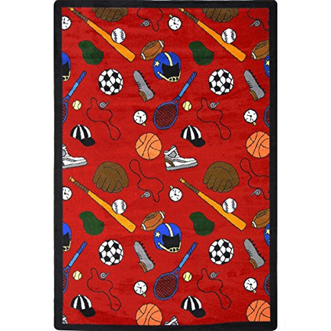 Joy Carpets Sports Fan Multi-Sport Area Rugs, 64-Inch by 92-Inch by 0.36-Inch, Red