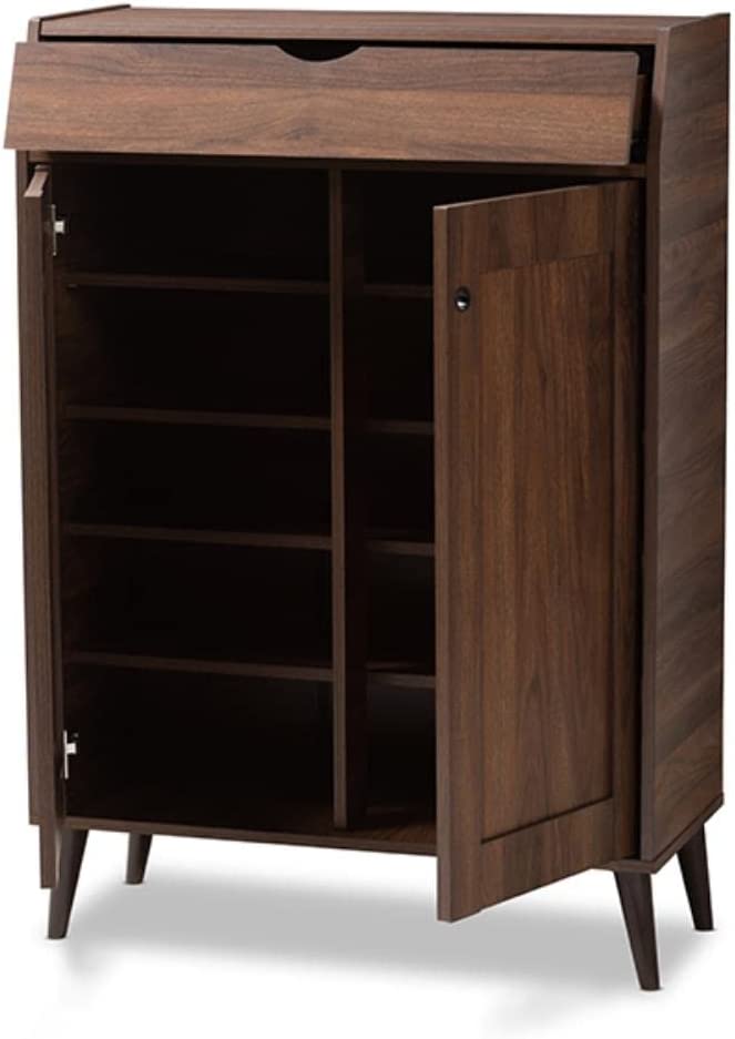 Baxton Studio Cormier Mid-Century Modern Walnut Brown Finished 2-Door Wood Entryway Shoe Storage Cabinet