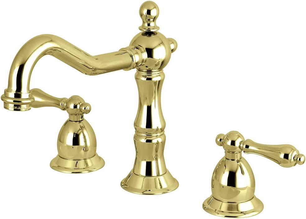 Kingston Brass KS1972AL Heritage Widespread Lavatory Faucet with Metal lever handle, Polished Brass,8-Inch Adjustable Center