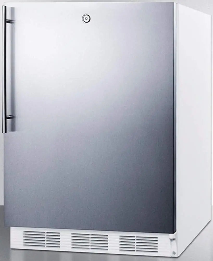 Summit Appliance CT66LWSSHVADA ADA Compliant Freestanding Refrigerator-Freezer with Lock, Dual Evaporator Cooling, Cycle Defrost, Lock, Stainless Steel Door, Thin Handle and White Cabinet