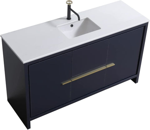 KubeBath Dolce 60 Blue  Modern Bathroom Vanity with White Quartz Counter-Top
