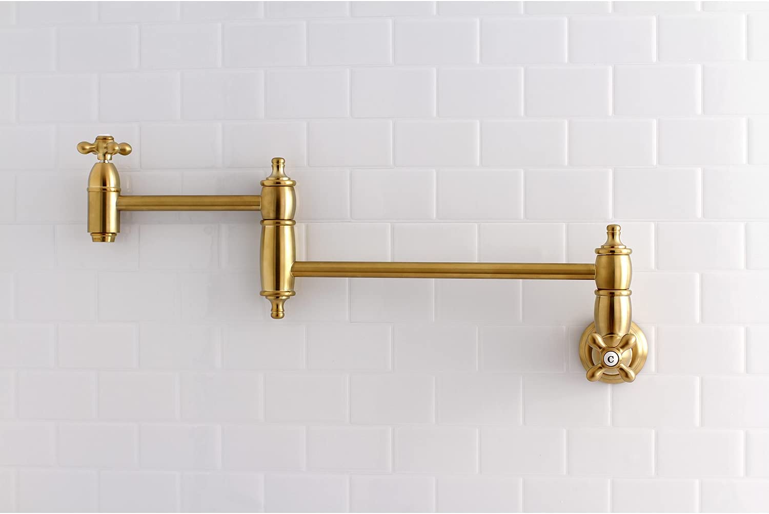 Kingston Brass KS3107AX Wall Mount Pot Filler Kitchen Faucet, Brushed Brass