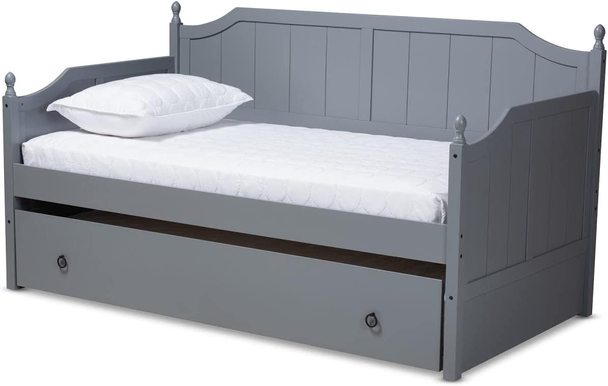 Baxton Studio Millie Cottage Farmhouse Grey Finished Wood Twin Size Daybed with Trundle