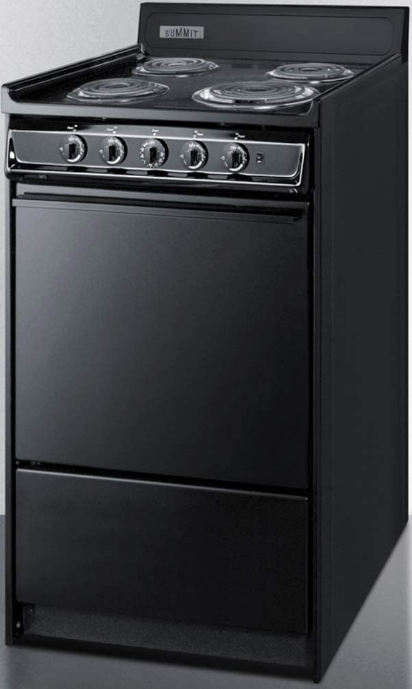 Summit TEM110C 20&#34;&#34; Freestanding Electric Range with 4 Coil Elements 2.46 cu. ft. Oven Capacity Chrome Drip Pans Storage Drawer Indicator Lights in Black