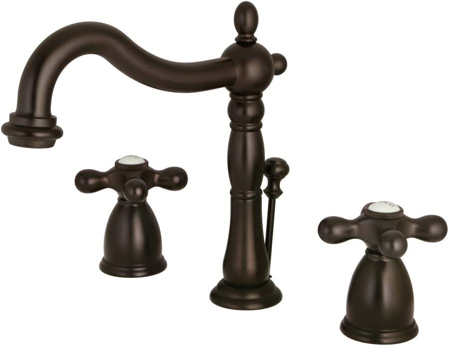 Kingston Brass KB1975AX Heritage Widespread Lavatory Faucet with Metal Cross Handle, Oil Rubbed Bronze,8-Inch Adjustable Center , Oil-Rubbed Bronze