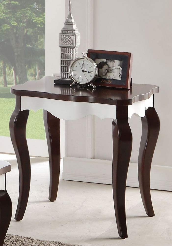 Acme Mathias Waving Apron Wood End Table in Walnut and White