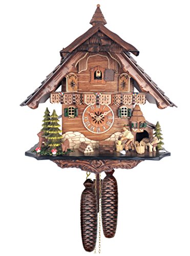 Eight Day Cuckoo Clock - Cottage Turret Man Chopping Wood