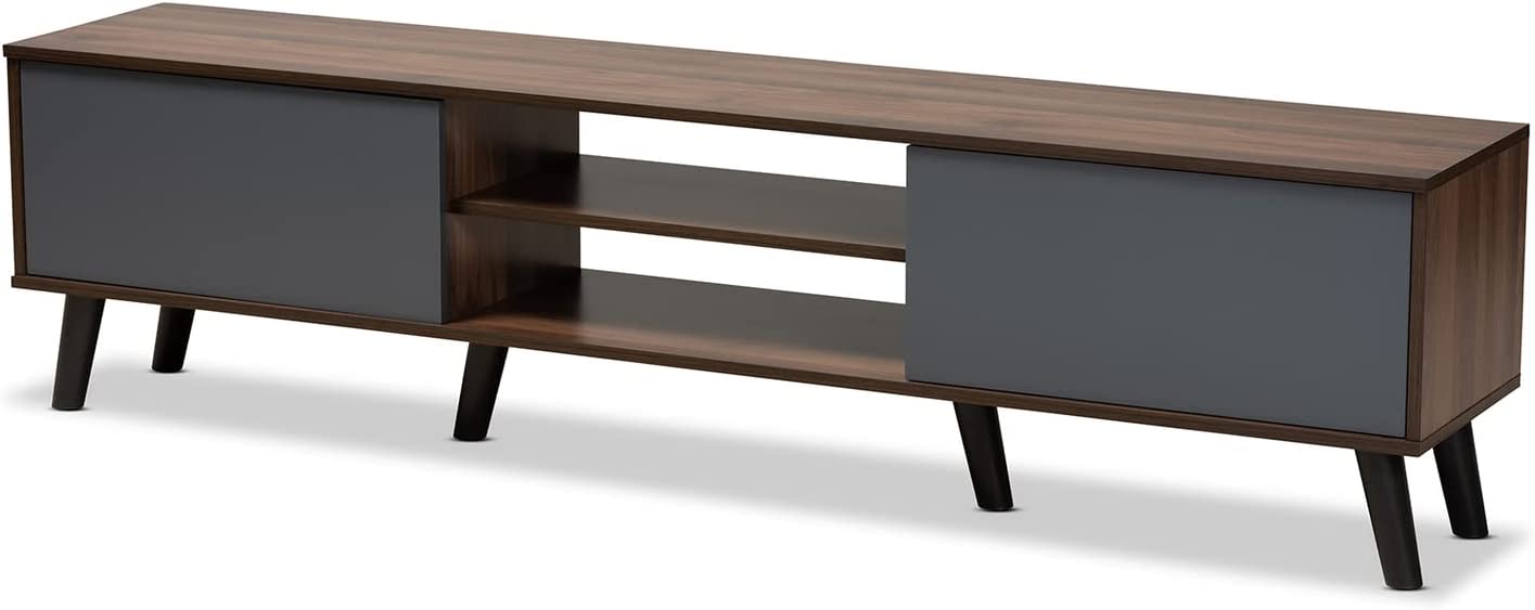 Baxton Studio Clapton Modern and Contemporary Multi-Tone Grey and Walnut Brown Finished Wood TV Stand