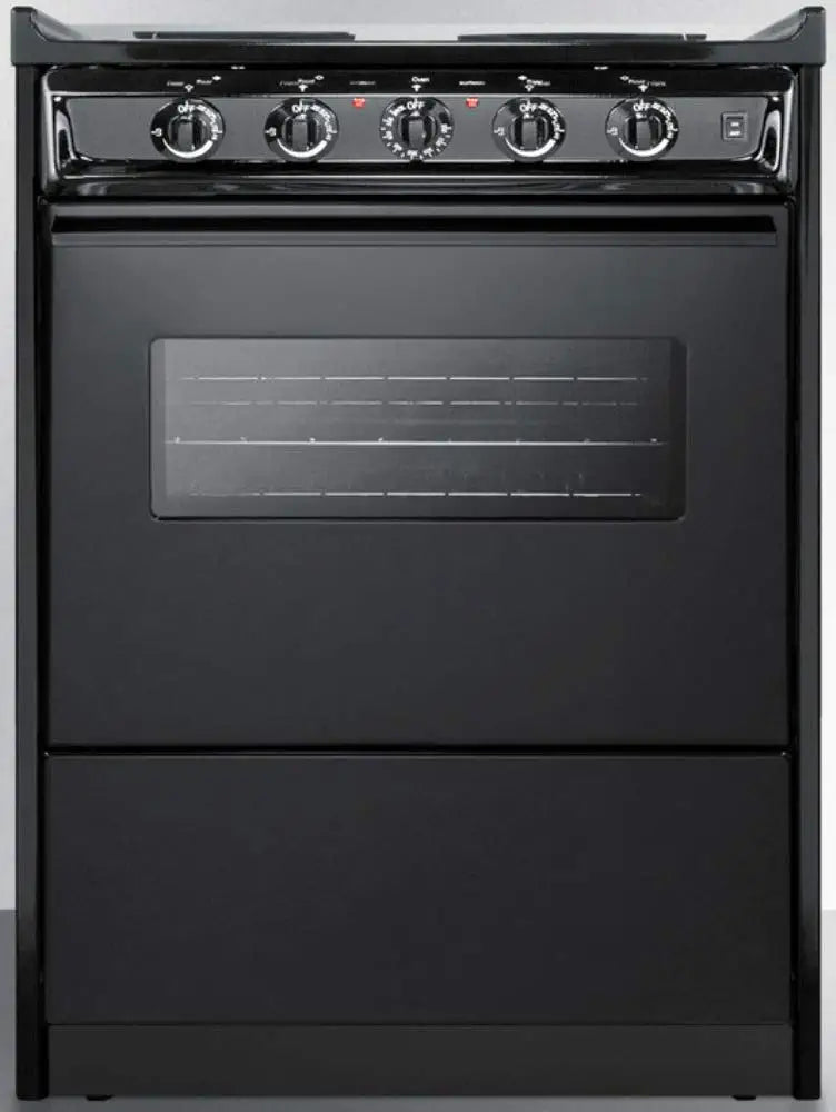 Summit Appliance TEM610CRW 24&#34; Wide Slide-in Electric Range in Black with Oven Window, Light, Lower Storage Compartment, Broiler Pan, Chrome Drip Pans, Recessed Oven Door, Push-to-turn Burner Knobs