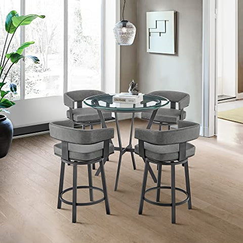 Armen Living Naomi and Lorin 5-Piece Counter Height Dining Set in Black Metal and Grey Faux Leather