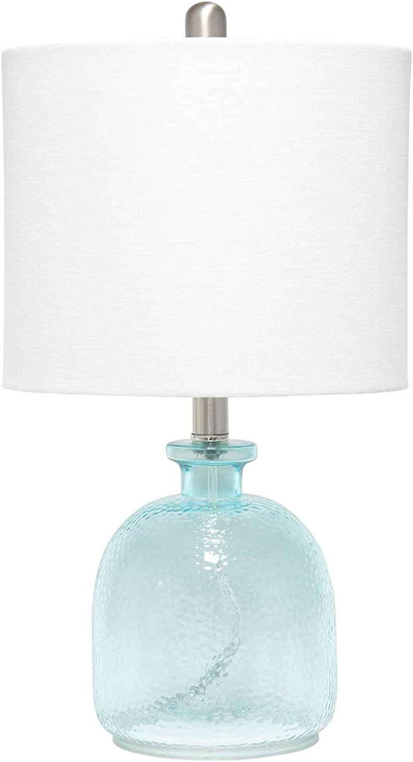 Lalia Home Contemporary Mercury Hammered Glass Jar Table Lamp with White Linen Shade