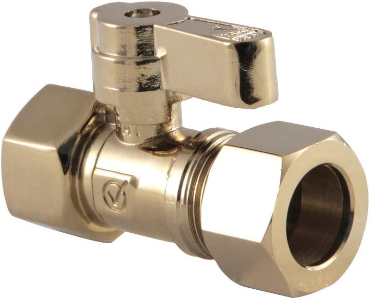 Kingston Brass KF4515PB 1/2-Inch IPS X 5/8-Inch OD Comp Straight Valve, Polished Brass