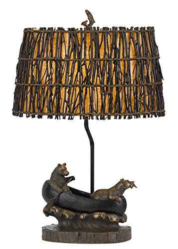 150W 3 Way Bear In Canoe Resin Table Lamp - Antique Bronze