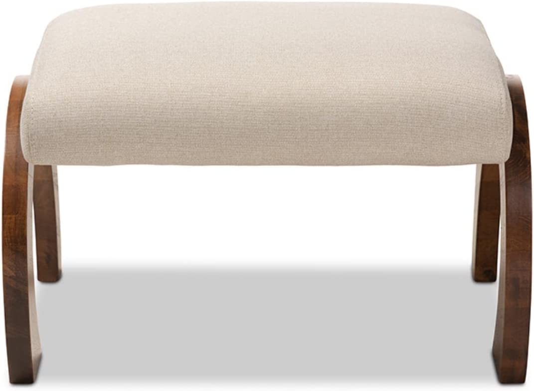 Baxton Studio Sandrine Modern and Contemporary Light Beige Fabric Upholstered Walnut Brown Finished Wood Ottoman