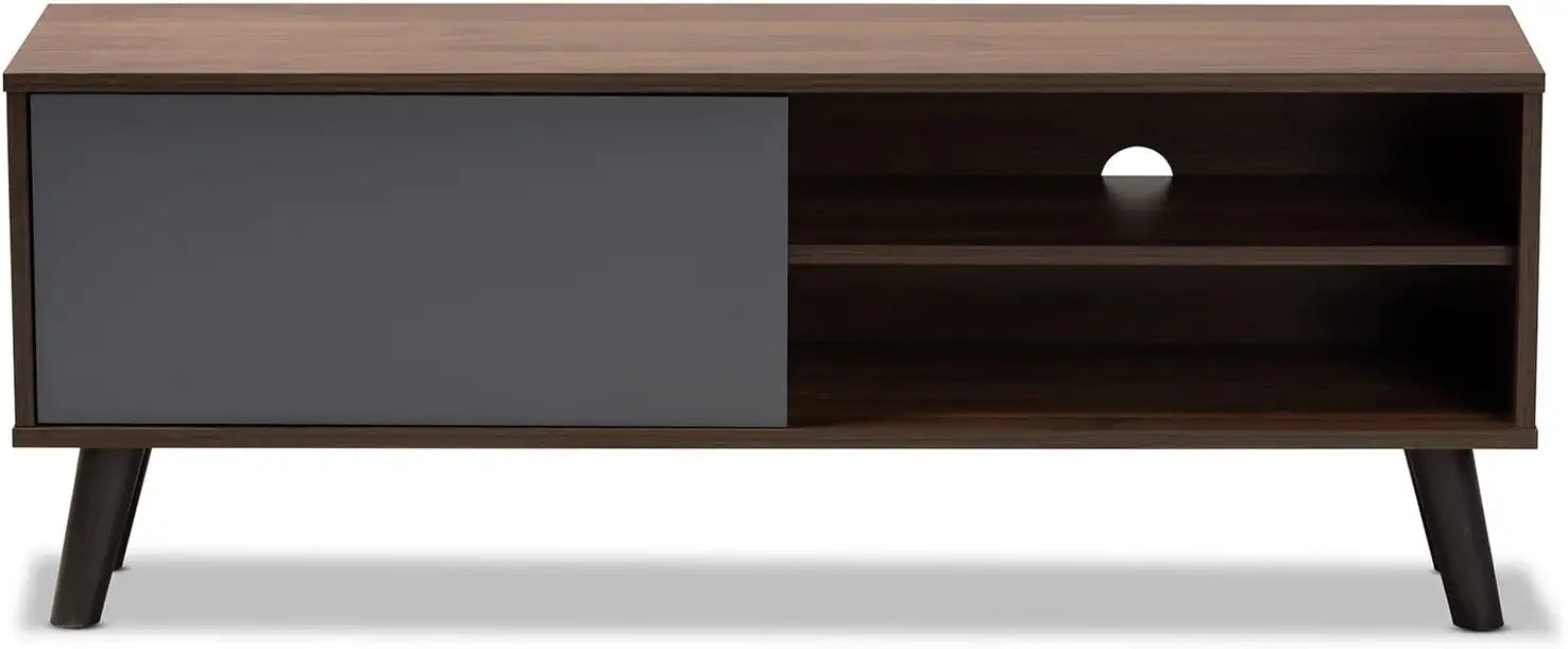 Baxton Studio Mallory Modern and Contemporary Two-Tone Walnut Brown and Grey Finished Wood TV Stand