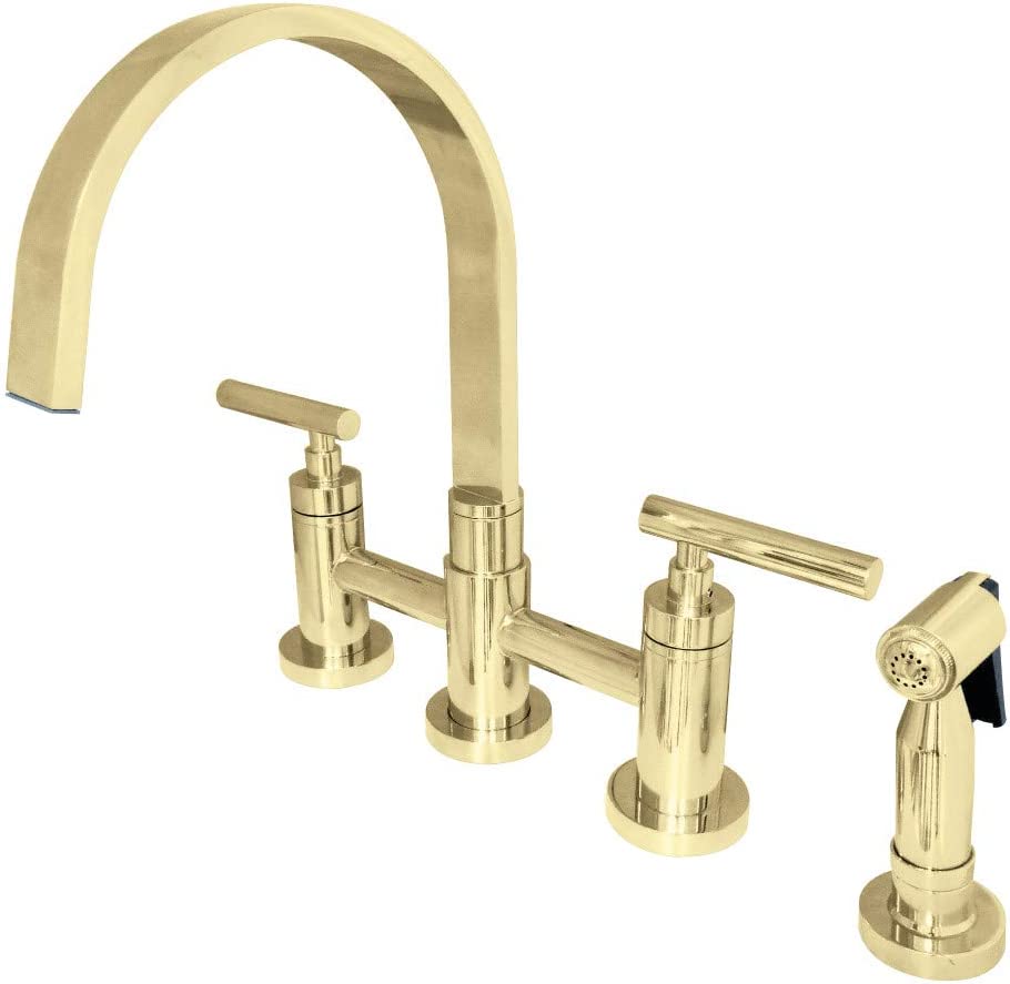 Kingston Brass KS8262CMLBS Manhattan Bridge Kitchen Faucet, Polished Brass