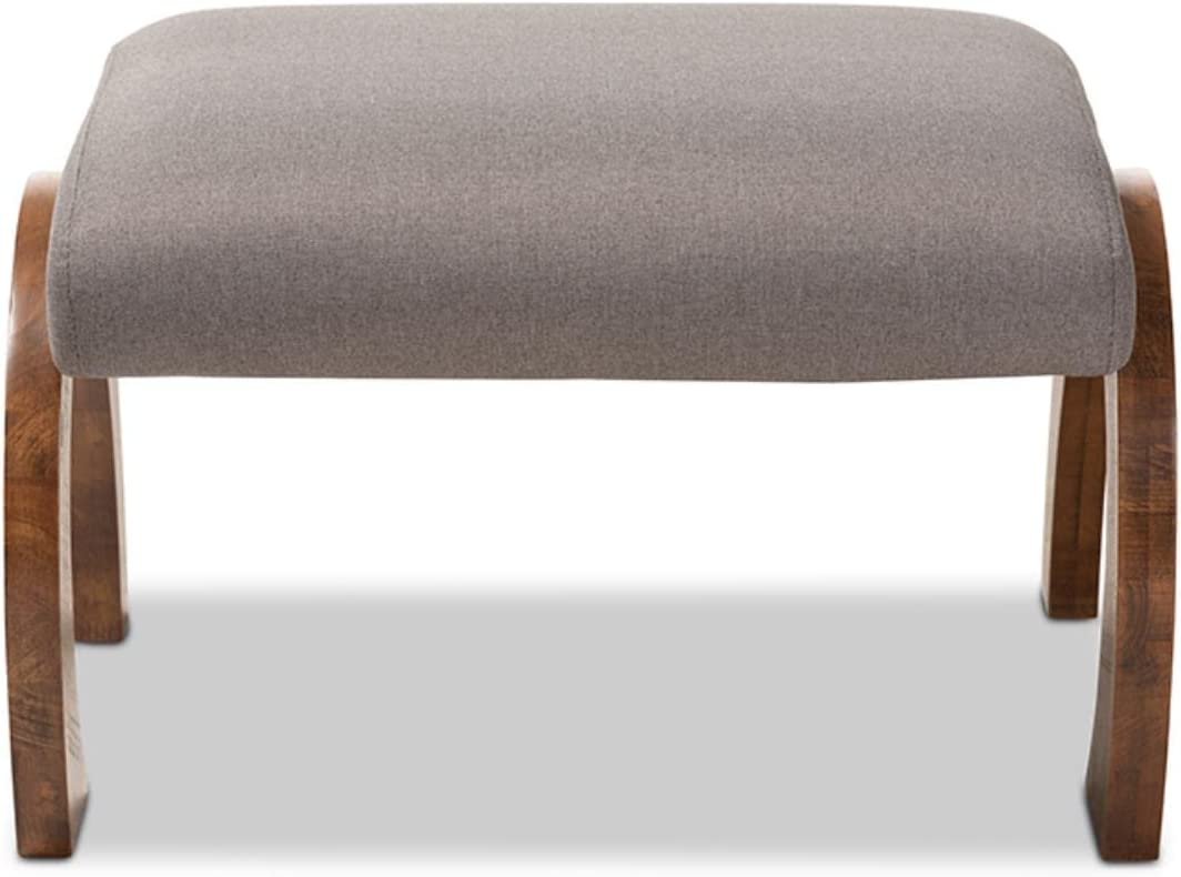 Baxton Studio Sandrine Modern and Contemporary Grey Fabric Upholstered Walnut Brown Finished Wood Ottoman