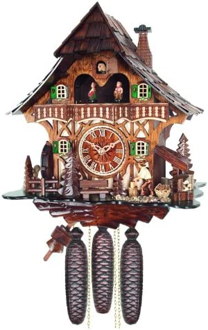 Eight Day Musical Cuckoo Clock Cottage with Woodchopper and Waterwheel