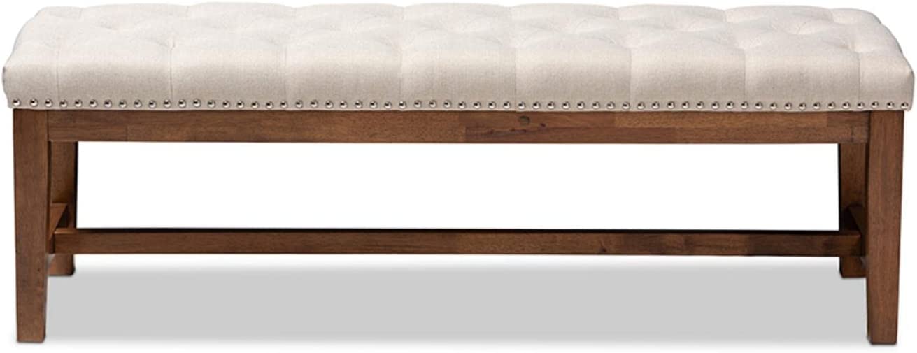 Baxton Studio Ainsley Modern and Contemporary Light Beige Fabric Upholstered Walnut Finished Solid Rubberwood Bench