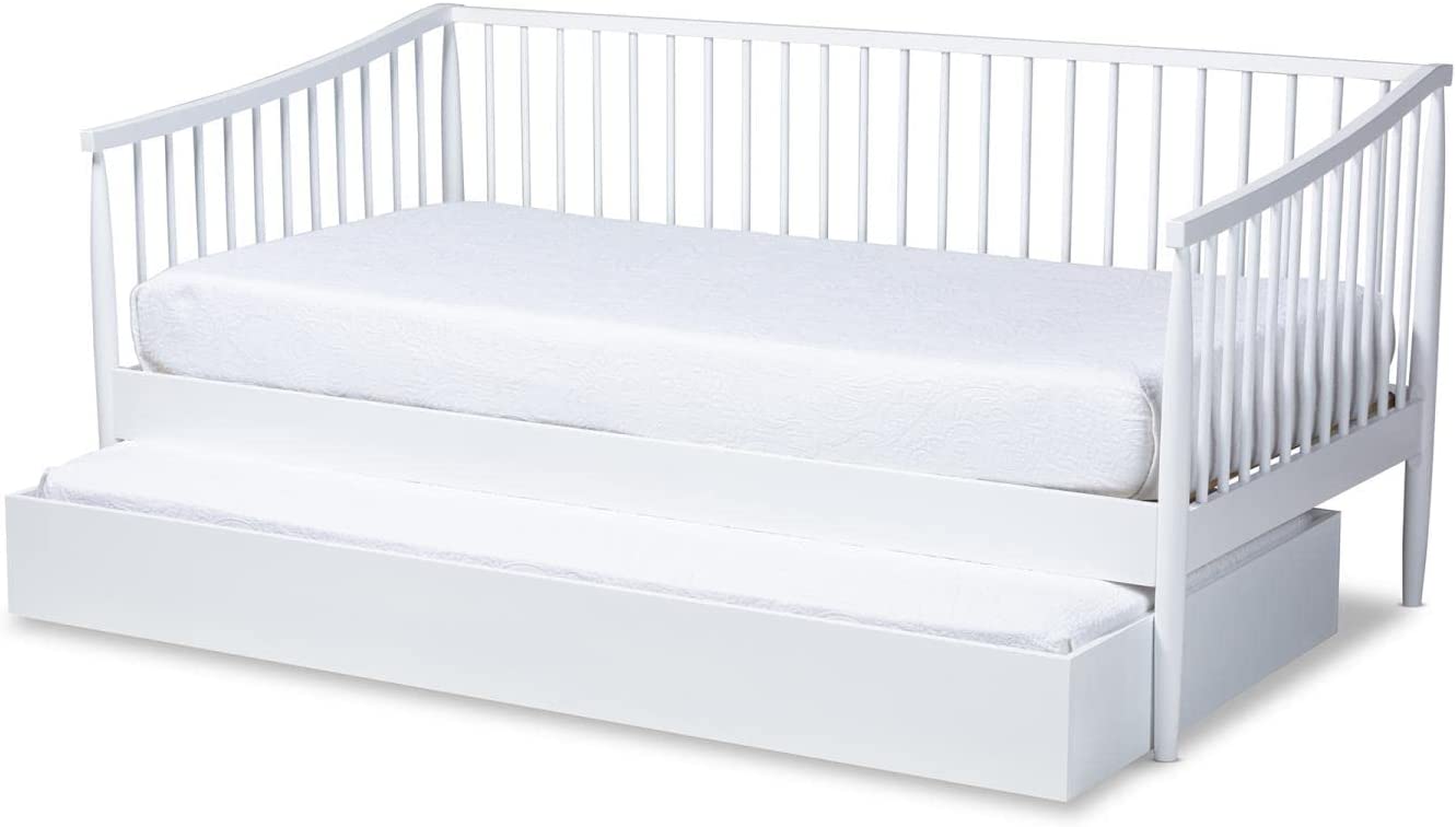 Baxton Studio Renata Classic and Traditional White Finished Wood Twin Size Spindle Daybed with Trundle