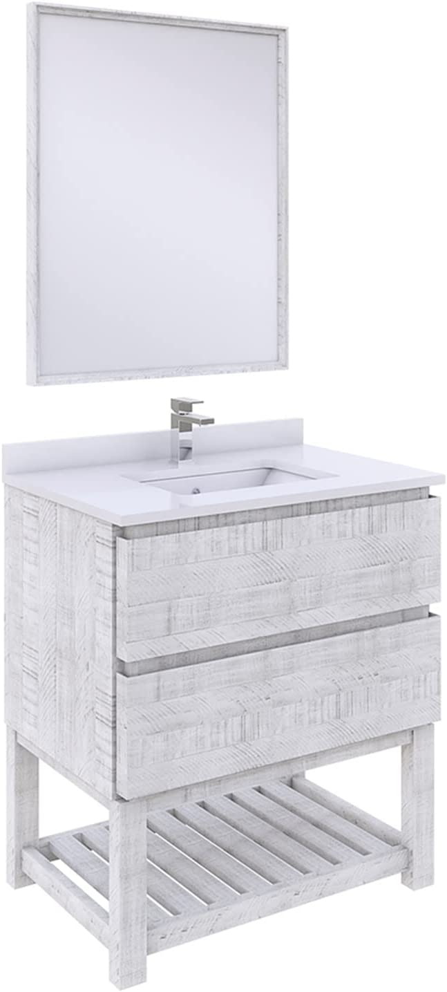 Fresca Formosa 30&#34; Floor Standing Modern Bathroom Vanity w/Open Bottom &amp; Mirror in Rustic White