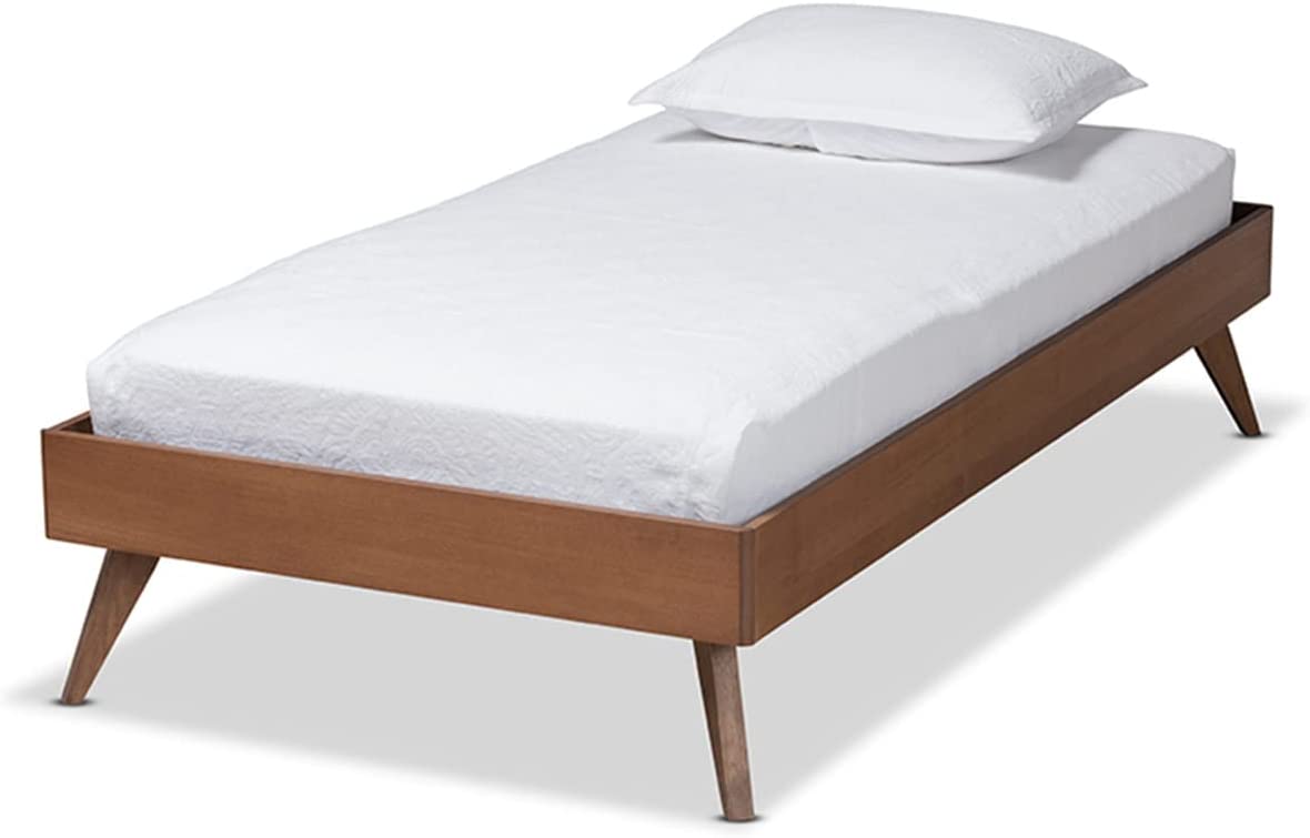 Baxton Studio Lissette Mid-Century Modern Ash Walnut Finished Wood Twin Size Platform Bed Frame