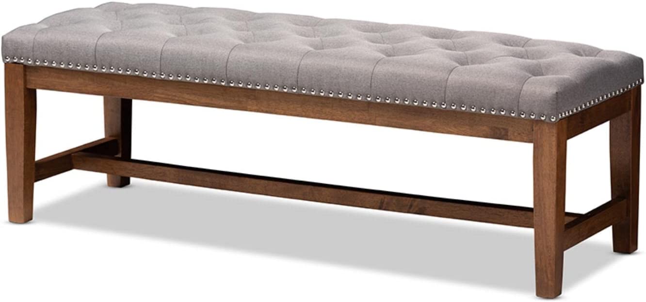 Baxton Studio Ainsley Modern and Contemporary Grey Fabric Upholstered Walnut Finished Solid Rubberwood Bench