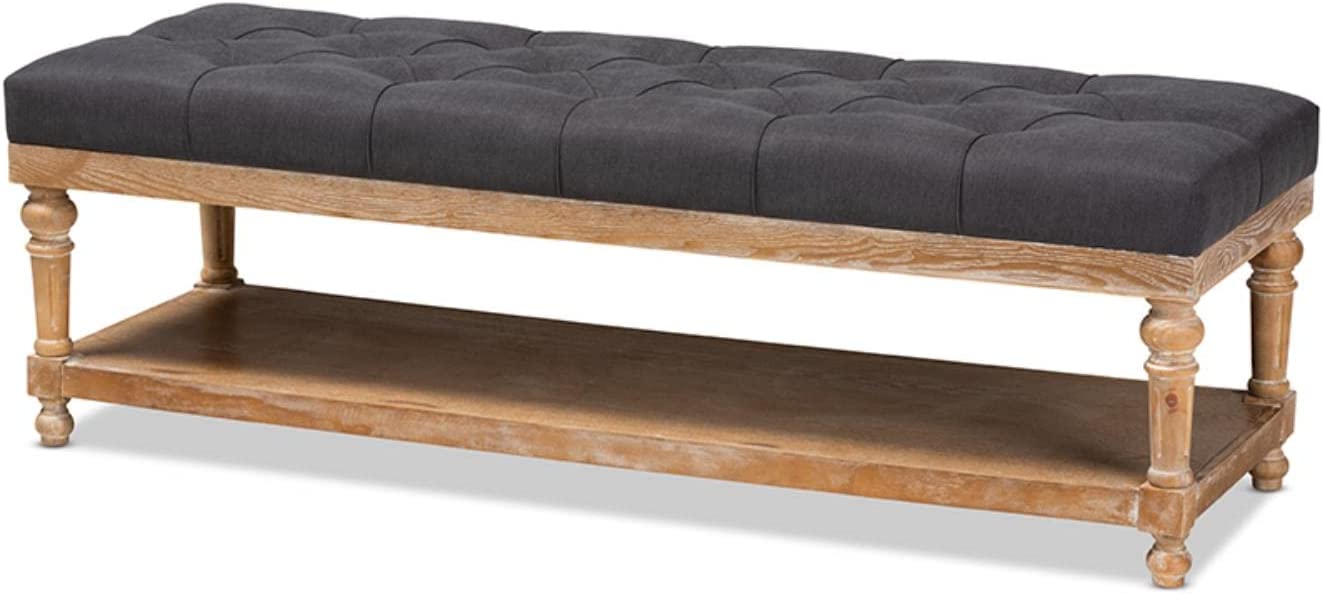 Baxton Studio Linda Modern and Rustic Charcoal Linen Fabric Upholstered and Greywashed Wood Storage Bench