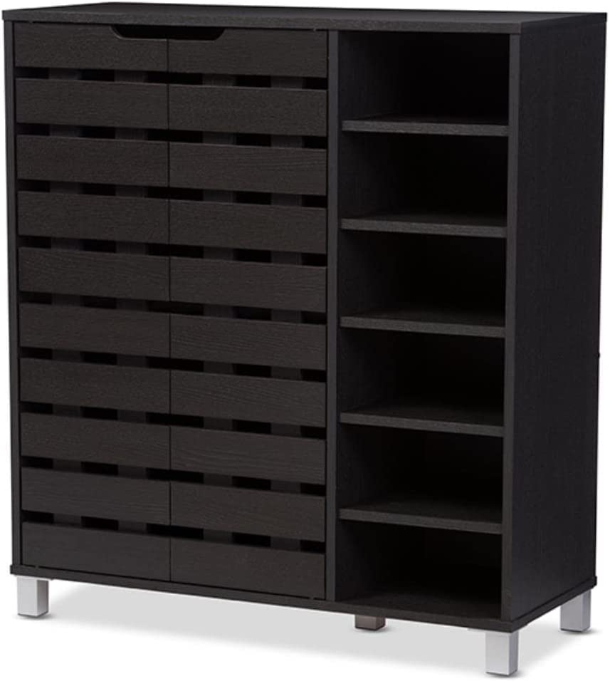 Baxton Studio Shirley Modern &amp; Contemporary Wood 2-Door Shoe Cabinet with Open Shelves, Dark Brown